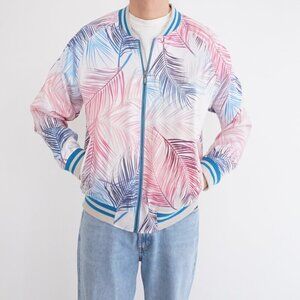 Standard Issue Pink Blue Palm Leaf Print Zip Bomber Jacket M